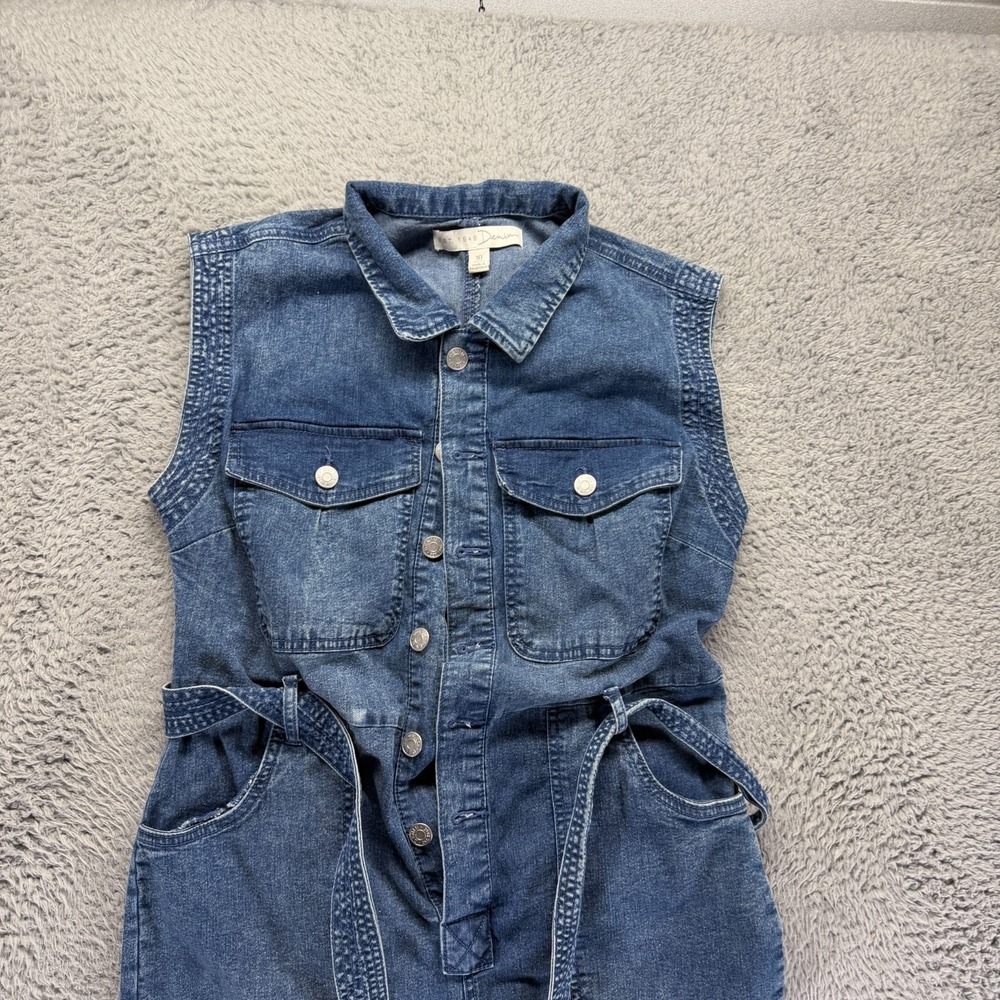 Cato Jumpsuit Womens 10 Blue Denim Chic Boho Collared Straight Stretch Travel - Picture 2 of 12